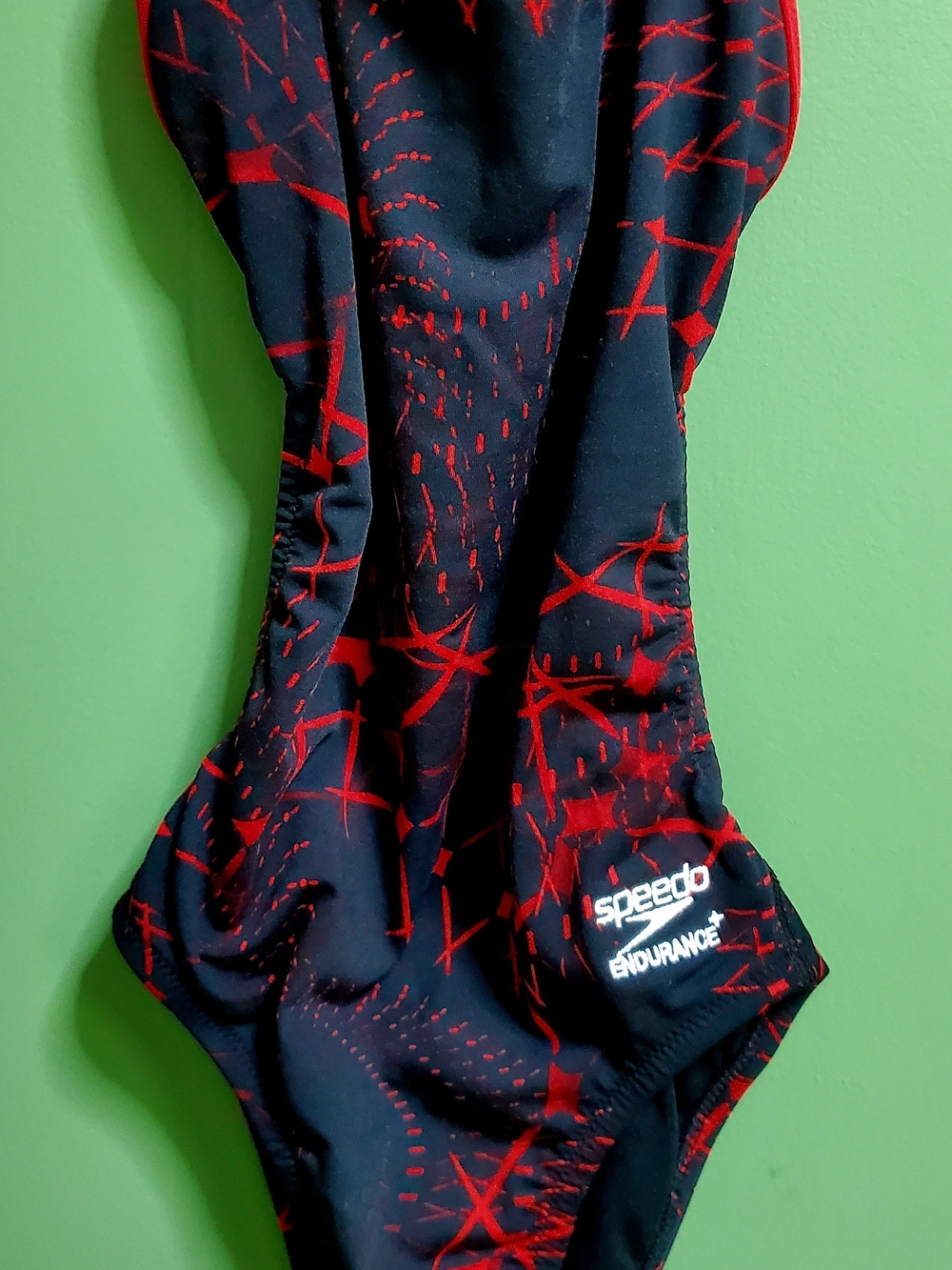 Speedo Endurance Black with Red Graphic One-Piece Swimsuit